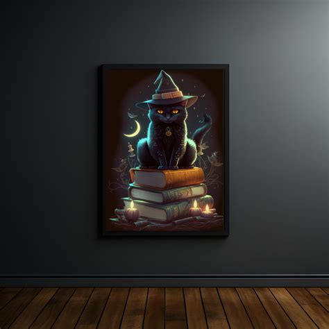 Halloween Art Prints, Cat Art Print, Cute Black Cat, Halloween Cat Art ...