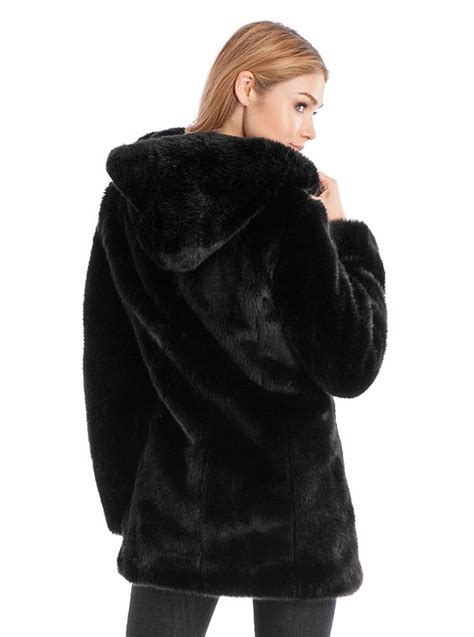 Hooded Faux Fur Coat Guess By Marciano