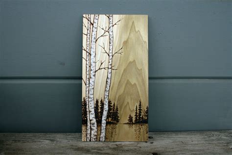 Birch Trees Art Block Wood Burning Twigsandblossoms Etsy