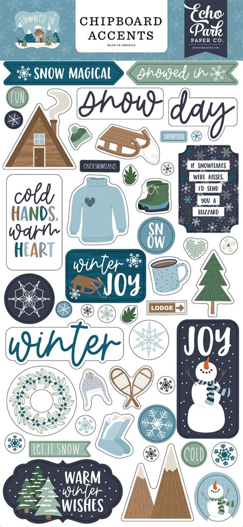 Echo Park Paper Co SNOWED IN Chipboard Accents Winter Snow Theme