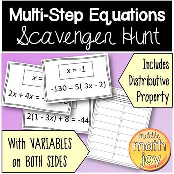 Multi Step Equations Scavenger Hunt By Middle Math Joy TPT