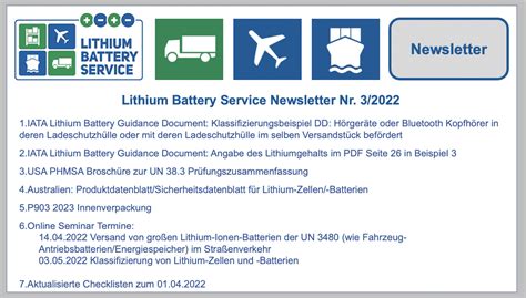 Newsletter Nr 3 2022 Hier Unsere Themen 1 IATA Lithium Battery