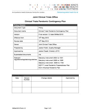 Fillable Online Clinical Trials Pandemic Contingency Plan Final Version