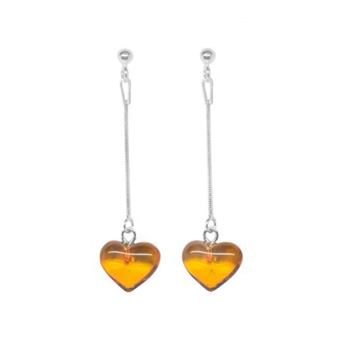 Boucle D Oreille Argent Avec Coeur En Ambre Cognac Bijouxdambre