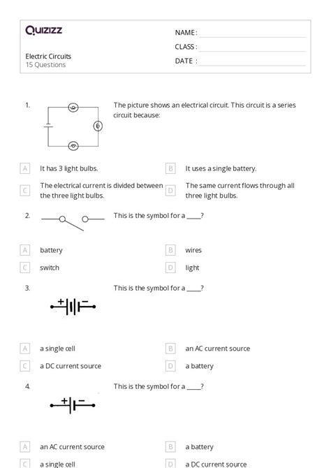 50 Electric Power And Dc Circuits Worksheets For 9th Class On Quizizz Free And Printable