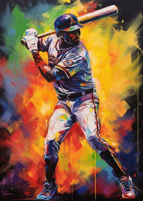 The Baseball Player In Vibrant Oil Paint Stock Illustration