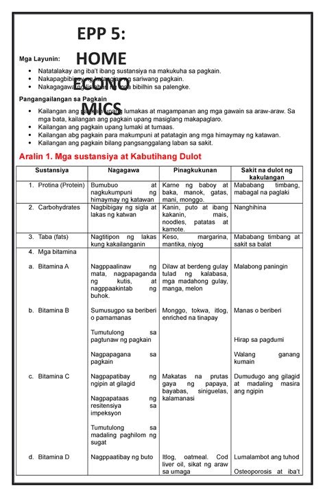EPP 5 MGA Sustansiya NG Pagkain Pamimili AT Tamang Pagpili NG Pagkain