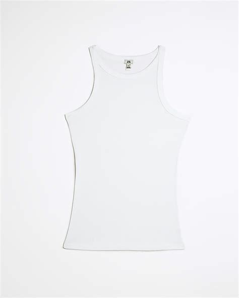 White Ribbed Racer Vest Top River Island