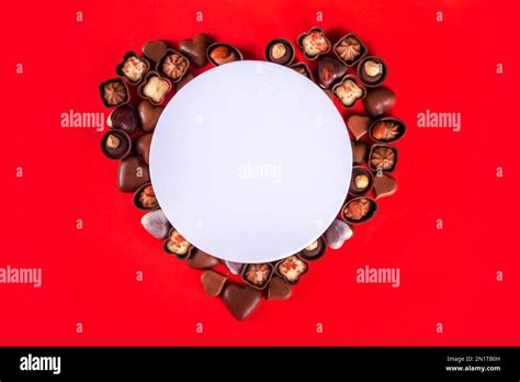 Valentines Day chocolates banner, background, frame. Various sweets and ...