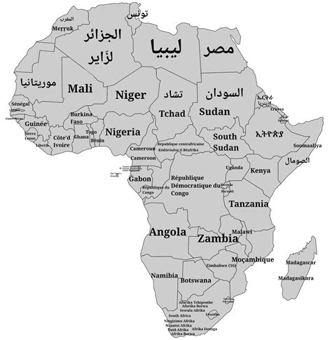 Africa But Every Countrys Name Is In Their Official Languages Note