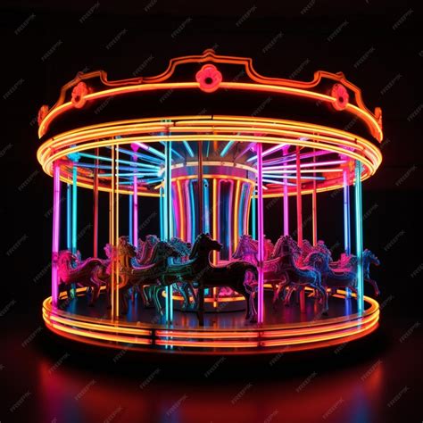 Premium Ai Image Brightly Lit Carousel With Horses And Riders In A