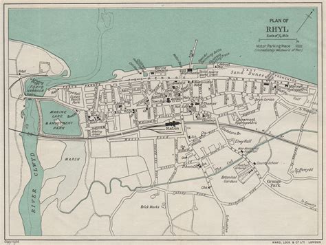 RHYL Vintage Town City Plan Wales WARD LOCK 1930 Old Vintage Map Chart