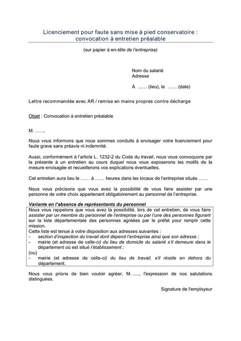 Lettre De Licenciement Pour Faute Grave Avec Mise Pied Hot Sex Picture