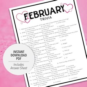 February Trivia February Trivia Game Printable February Trivia Month ...