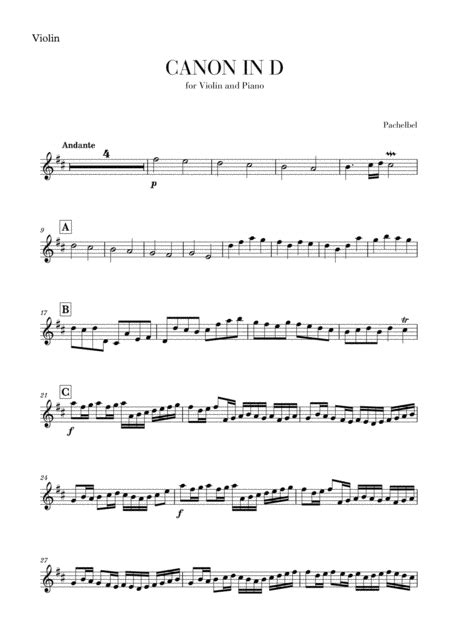 Canon In D For Violin Arr Cadenza Editions By Johann Pachelbel Sheet