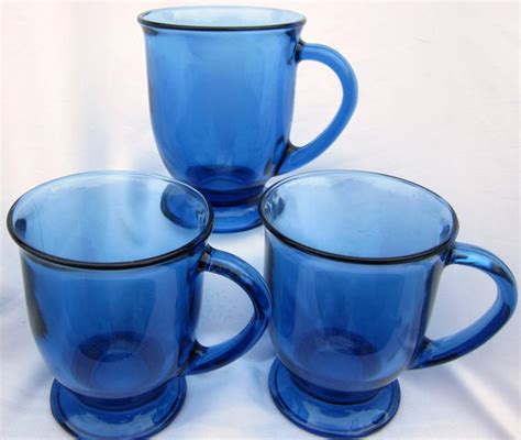 Cobalt Blue Anchor Hocking Coffee Latte Glass Mug Cup By Ddb7