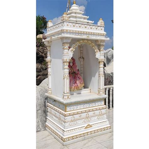 Rectangle Carved Marble Laxmi Ji Temple For Worship Size 6 X 3 Feet