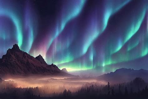 Northern Lights Aurora Borealis Digital Painting Nature Decor Modern