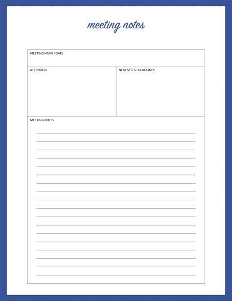 Meeting Notes Template - Blue Download Printable PDF | Templateroller