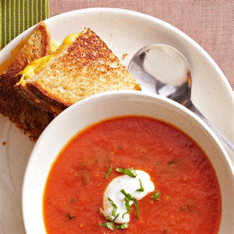 Roasted Tomato Soup And Grilled Cheese Sandwiches Recipe Eatingwell