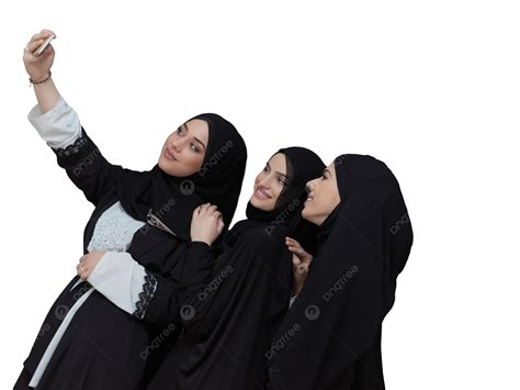 Selfie Of Arab Women In Abayas Adorned In Traditional Attire Group