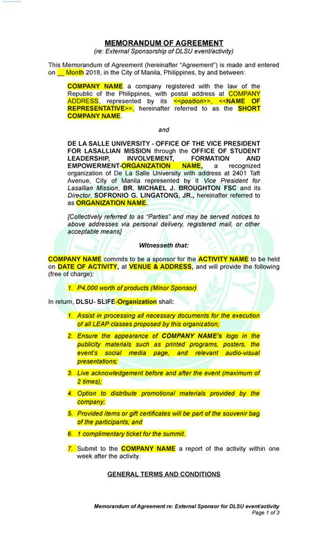 Memorandum Of Agreement External MEMORANDUM OF AGREEMENT Re