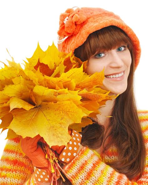 Happy Girl With Yellow Leaves Look In Camera Stock Image Image Of