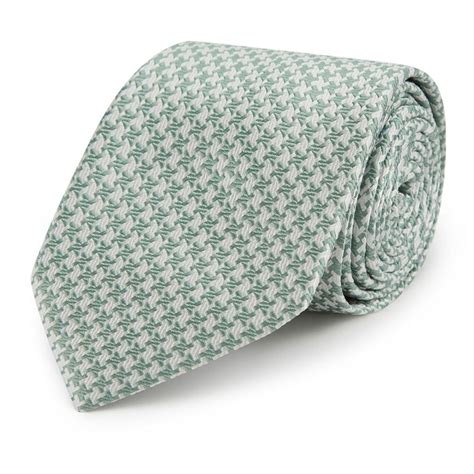 Ede And Ravenscroft Textured Houndstooth Woven Silk Tie Green And Cream