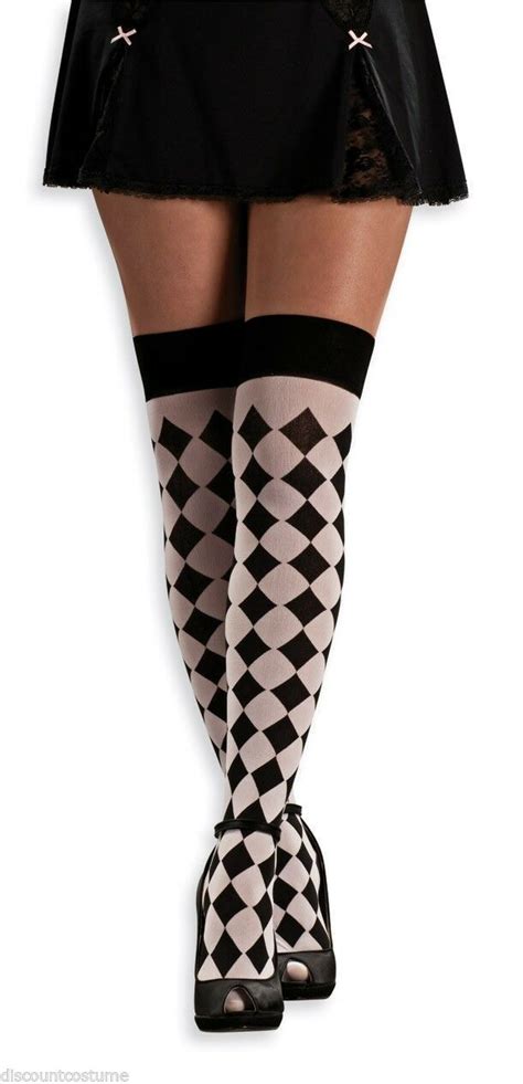 Secret Wishes Sexy White And Black Harlequin Thigh Highs Adult Costume