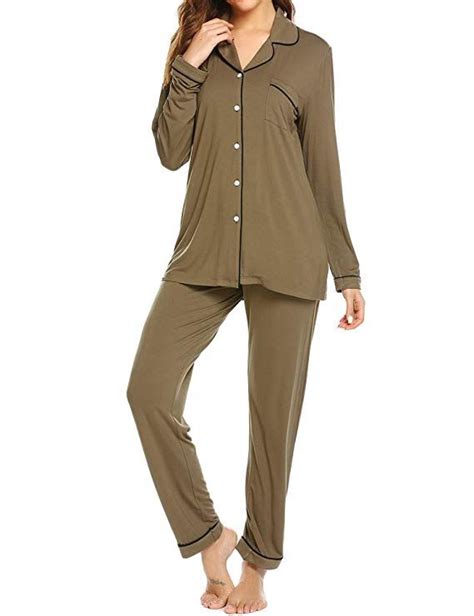 Ekouaer Pajamas Women S Long Sleeve Sleepwear Soft Button Down