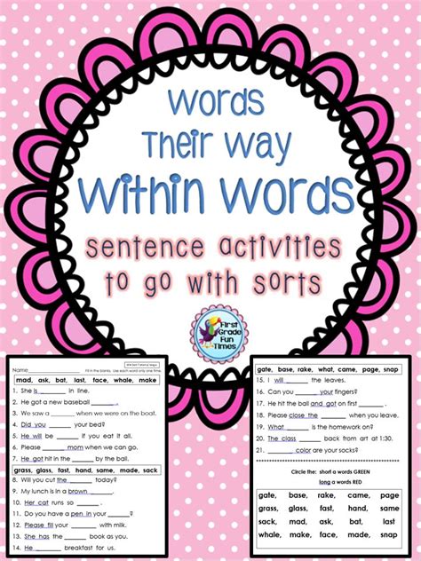 Words Their Way Sentence Activities 3rd Grade Words Word Study