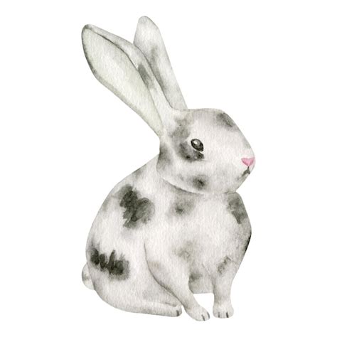 Premium Vector Watercolor Gray Spotted Bunny Cute Rabbit Illustration