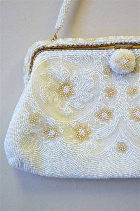 1950s Walborg White Beaded Evening Purse Gem