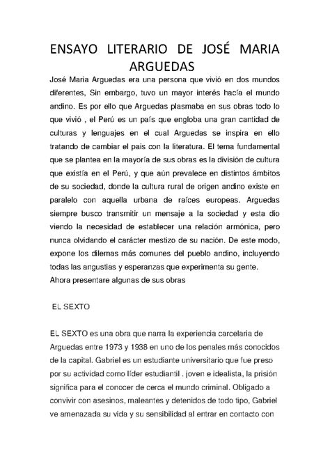 583844063 Ensayo Literario De Jose Maria Arguedas ENSAYO LITERARIO DE