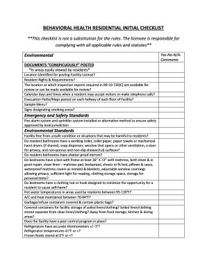 Fillable Online Azdhs Behavioral Health Residential Initial Checklist