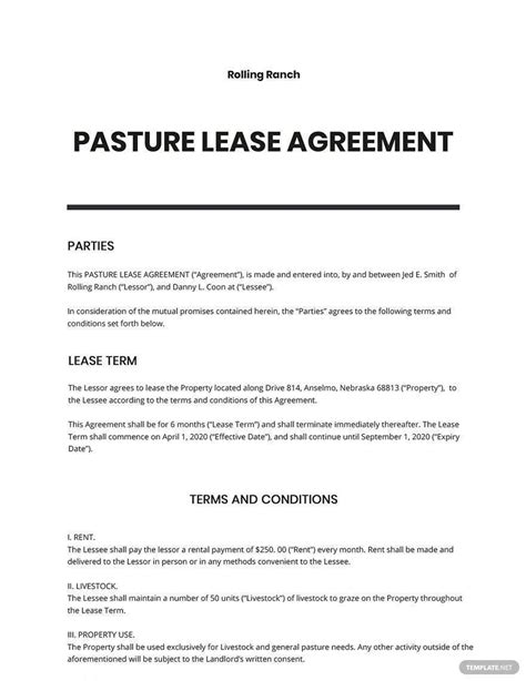 Pasture Lease Template