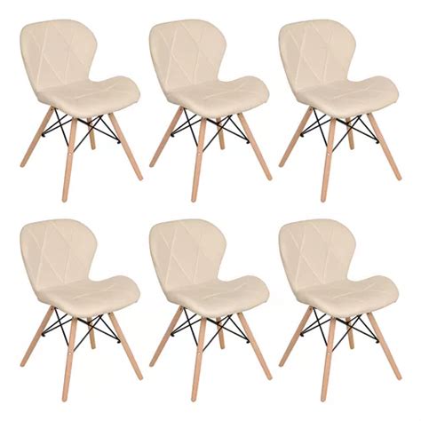Kit 6 Cadeiras Estofadas Charles Eames Eiffel Slim Confort Cor Nude MercadoLivre