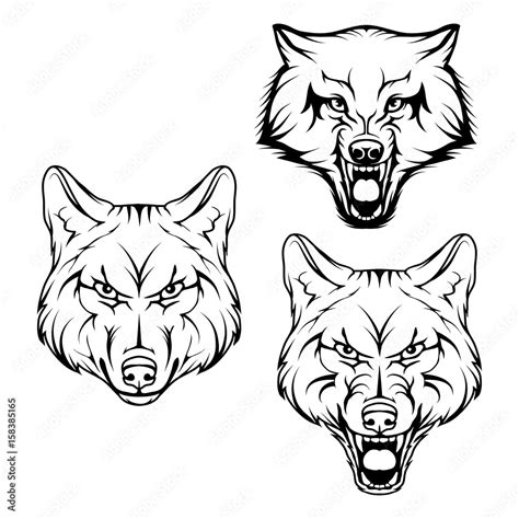 Wolf set. Vector sketch of a wolf. Business sign logotype wolf face ...