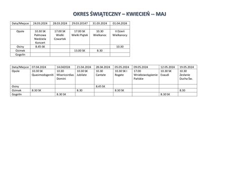 Plan Nabo E Stw Marzec Kwiecie Maj Page Parafia