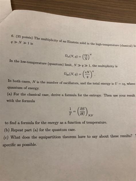 Solved Points The Multiplicity Of An Einstein Solid Chegg