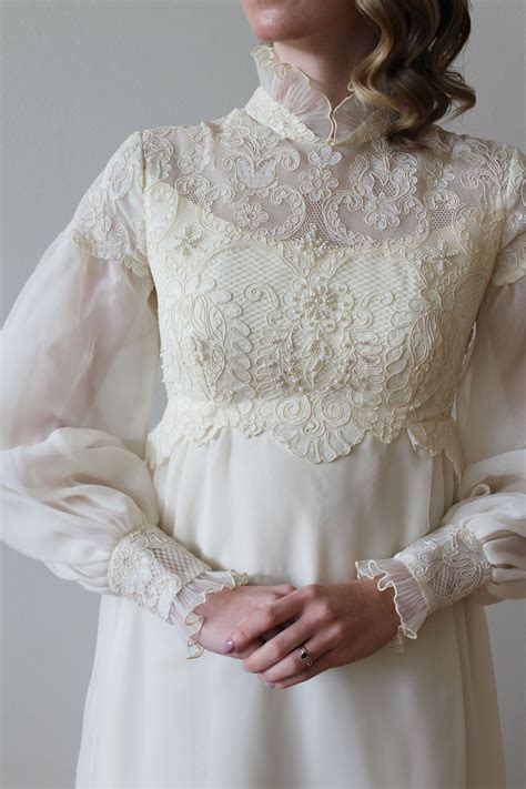 Vintage 1960s Long Bishop Sleeve Empire Waist Wedding Dress Etsy