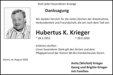 Traueranzeigen Von Hubertus K Krieger Aachen Gedenkt