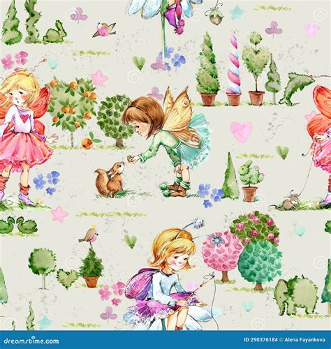 Cute Fairies In Pretty Dresses Girly Cartoon Characters Set Vector