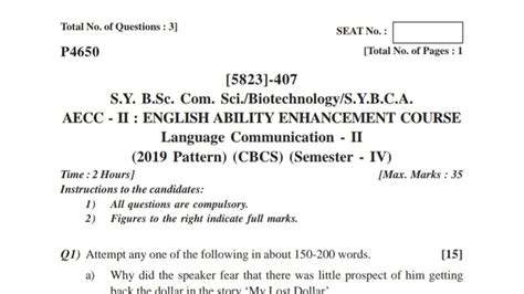 S Y BSc Cs Biotechnology S Y Bca Language Communication II 2019