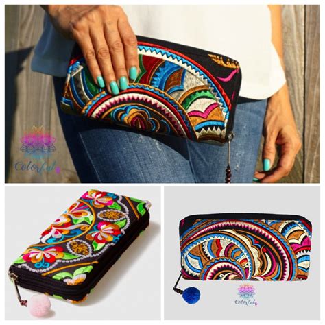 Colorful Embroidered Wallets Clutches Boho Bohemian Style Wallets