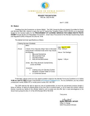 Fillable Online Chr Gov Request For Quotation RFQ Commission On Audit