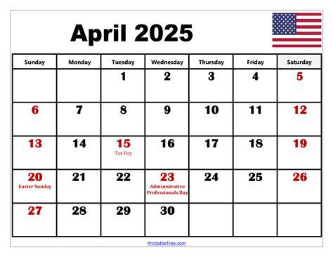April 2025 Calendar Printable Pdf Template With Holidays