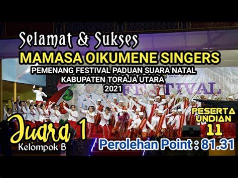 Selamat Juara I Festival Paduan Suara Natal Kabupaten Toraja Utara