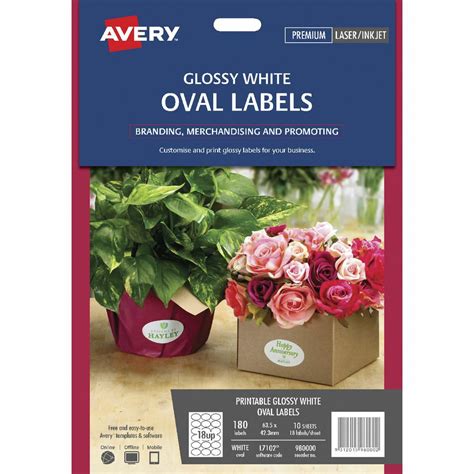 Avery Print To The Edge Oval Labels Glossy White Pack Of 180 980000