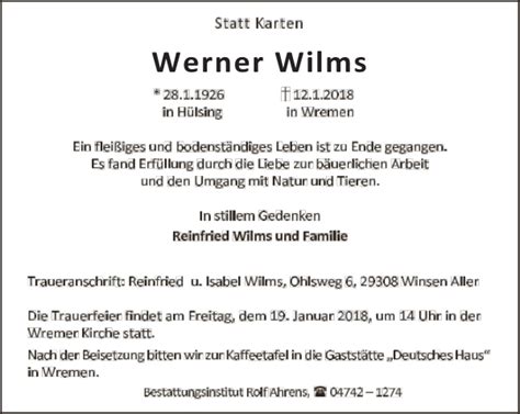 Werner Wilms Gedenken Nordsee Zeitung